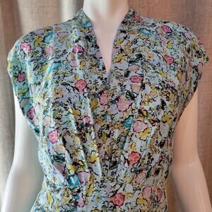 Sundance Floral Midi Dress in Light Blue with Pink and Yellow Accents